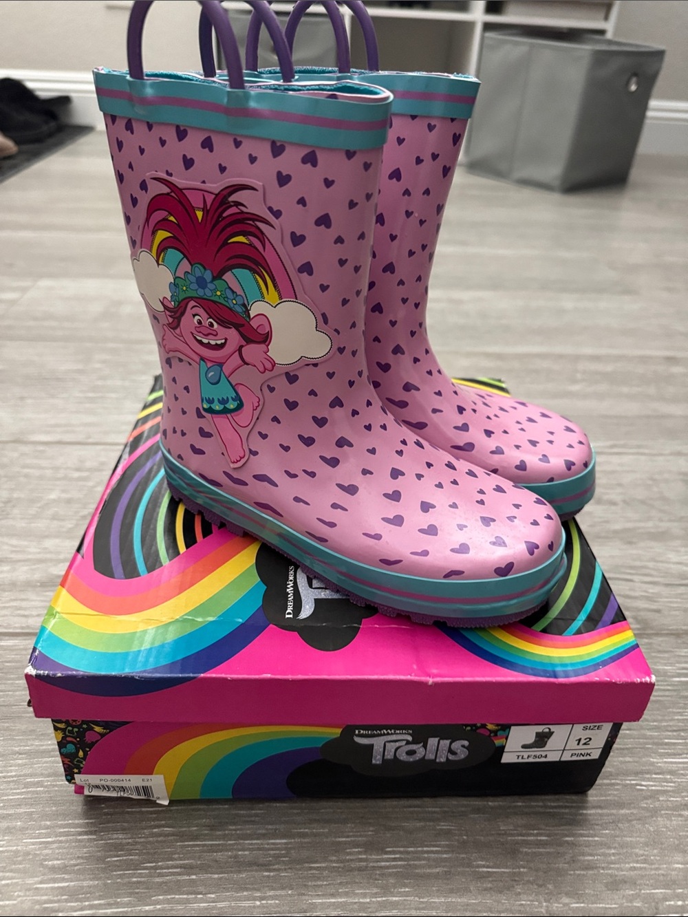 Trolls Poppy Kids Toddler Rain Boots with Heart Pattern